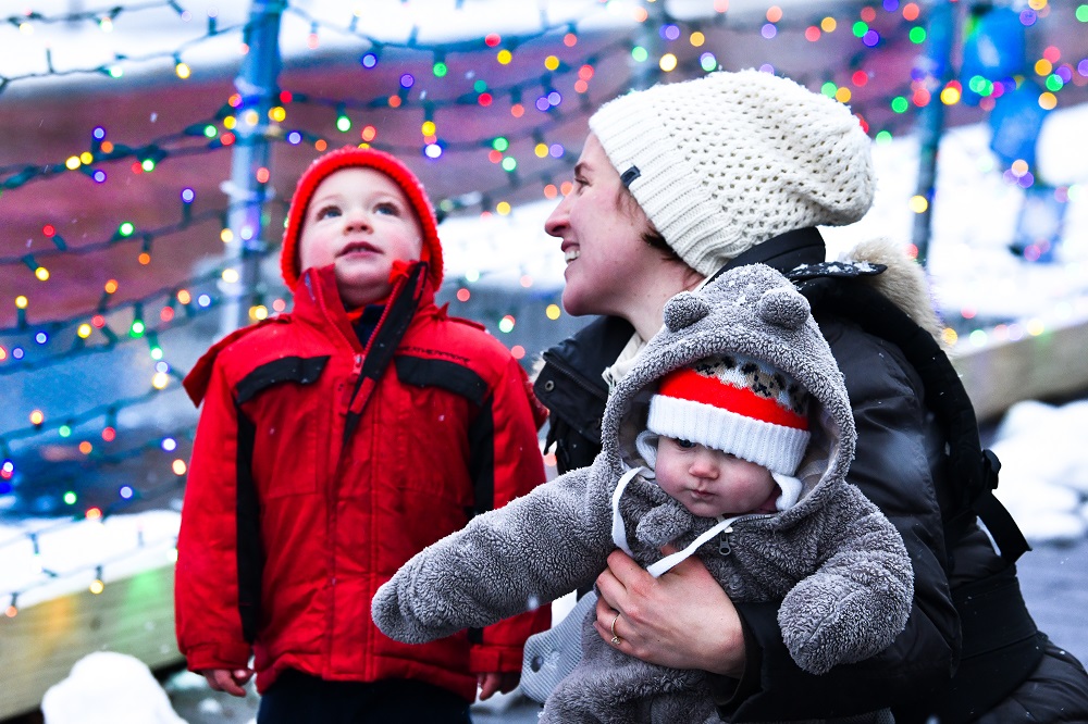 closeup of mom and kids at Magnificent Monon