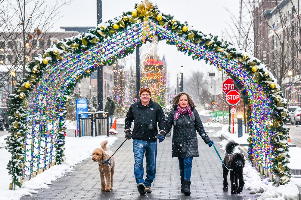 couple and dogs at Magnificent Monon